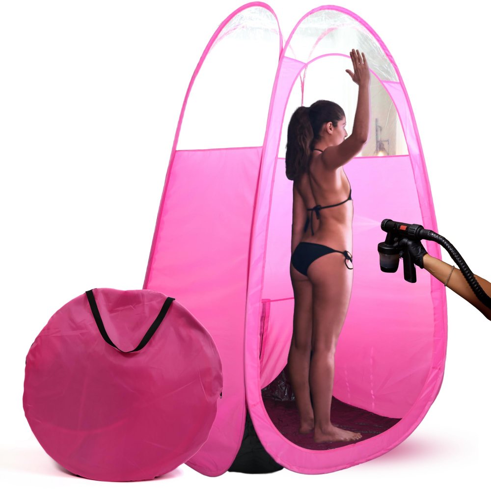 Large Spray Tan Tent  Deluxe Pop Up Tent Portable Tanning Booth with Carry Case  Clear Window for Perfect Spray Tanning  Easy Clean for Home & Salon(Pink)