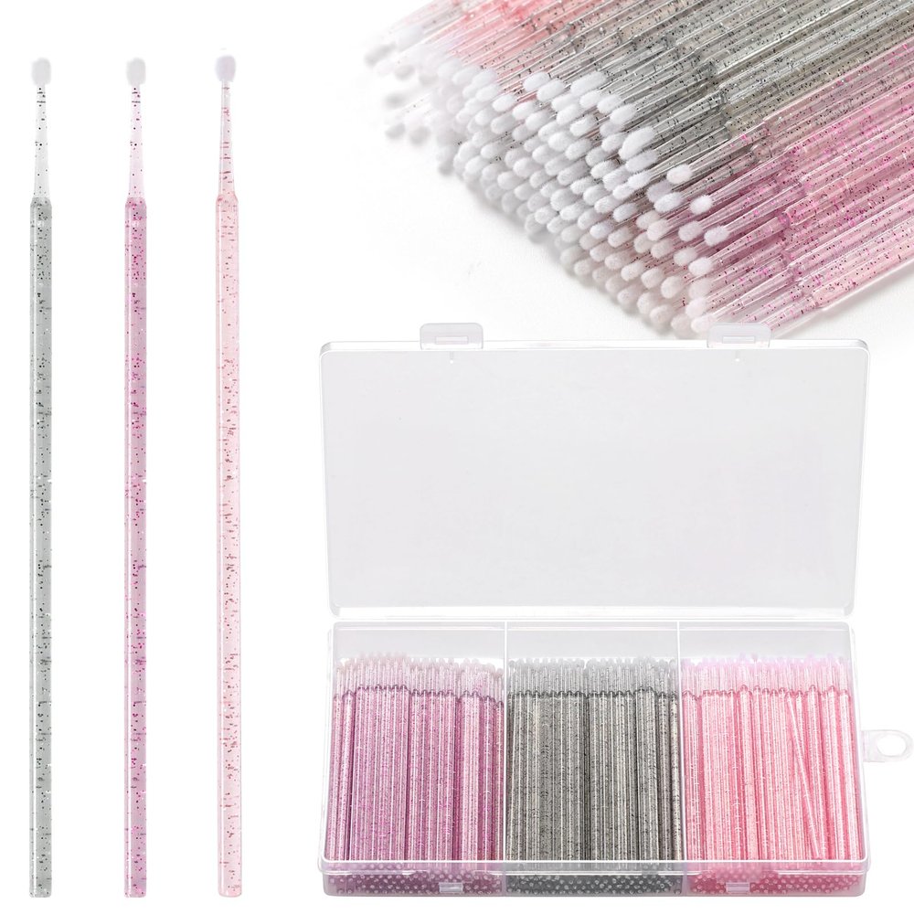 300pcs Disposable Micro Applicators brushes,JASSINS Eyelash Extensions Microfiber Wands Applicator Brush,False Eyelashes Brush Clean Mascara swabs(2.0 mm With Container) (MIXED COLOR)