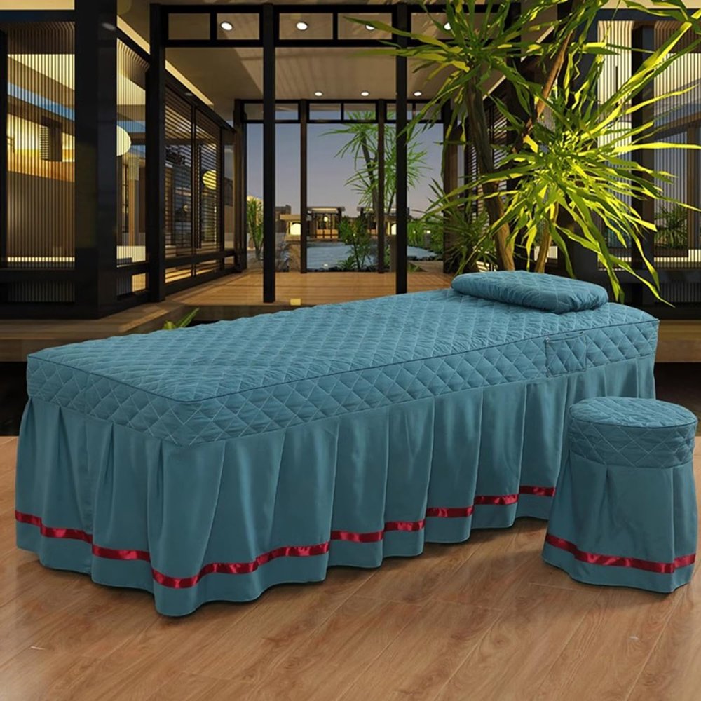 Blue/a,75 * 190cm(S),LDLCYCN Massage Table Bedskirt Massage Bed Sheet with Face Hole Lash Bed Mattress Cover Beauty Massage Spa Couch Cover All-Round Wrap Machine Washable Square Round Head
