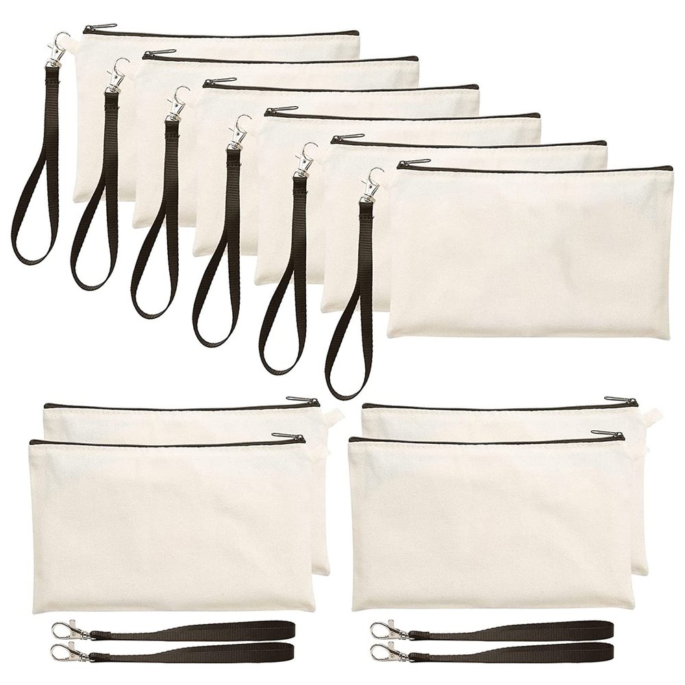 10Pcs Sublimation-Blank Bag with Zipper Lanyard Heat Transfer Canvas Bags for Cosmetic Bag Pen Wedding Favor