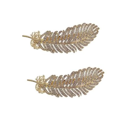 2PCS Vintage Rhinestone Leaf Feather Style Alligator Hairpins Hair Barrette Hair Clip Elegant French Clip Wedding Duckbill Hair Pin for Women's Hair Accessories (Gold)