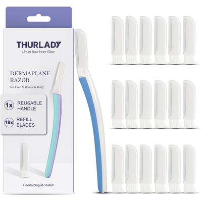 THURLADY Face Razors for Women Dermaplaning, 1 Handle + 19 Refills, Blue