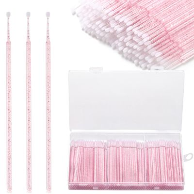 300pcs Disposable Micro Applicators brushes,JASSINS Eyelash Extensions Microfiber Wands Applicator Brush,False Eyelashes Brush Clean Mascara swabs(2.0 mm With Container) (LIGHT PINK)