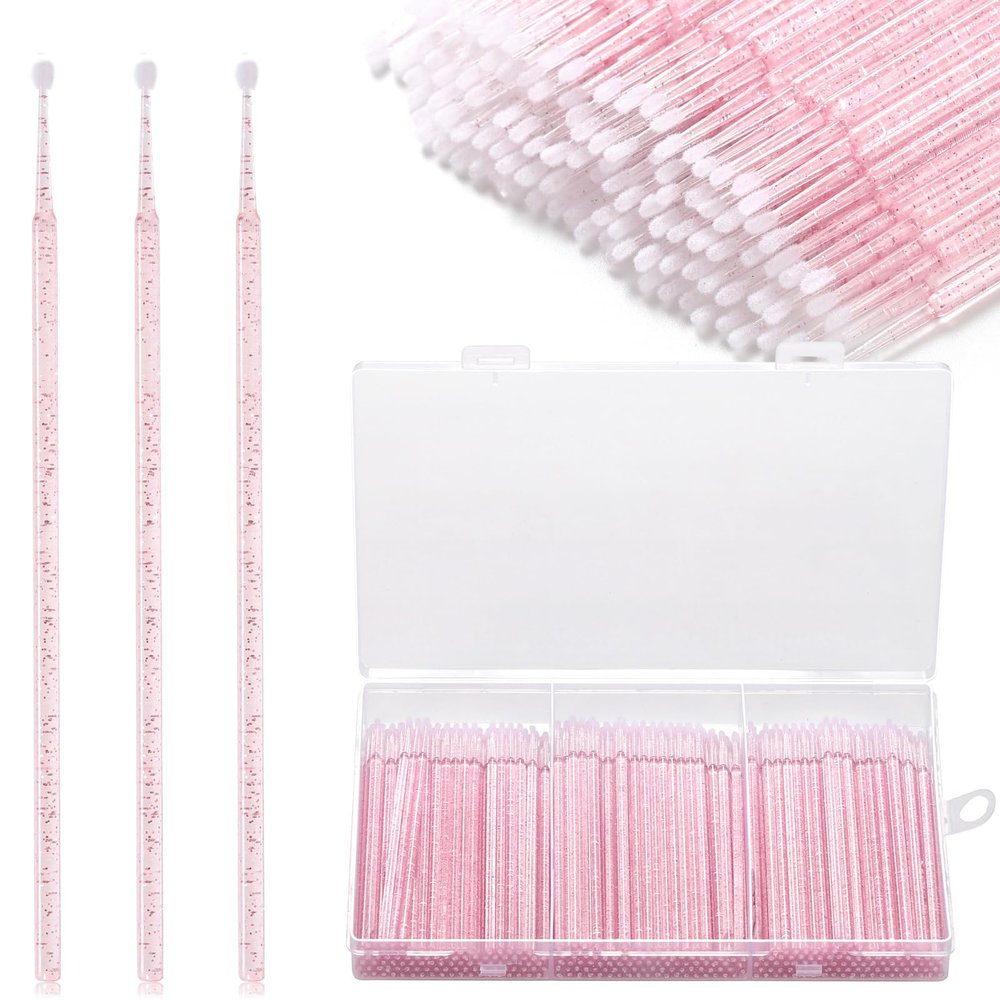 300pcs Disposable Micro Applicators brushes,JASSINS Eyelash Extensions Microfiber Wands Applicator Brush,False Eyelashes Brush Clean Mascara swabs(2.0 mm With Container) (LIGHT PINK)