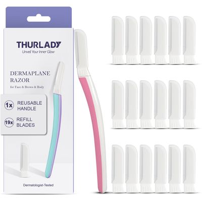 THURLADY Face Razors for Women Dermaplaning, 1 Handle + 19 Refills, Blush