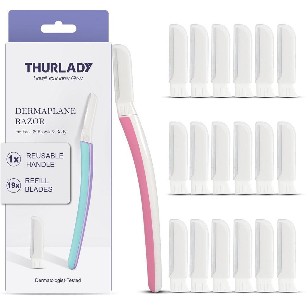 THURLADY Face Razors for Women Dermaplaning, 1 Handle + 19 Refills, Blush
