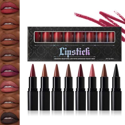 MeiPlumLai 2 in 1 Lip Liner Set,8 Pcs Gradient Matte Nude Velvet Lip Liner Pencil,Long Lasting Waterproof Matte Nude Dark Brown Red Lip,Easy-to-Use Crayon Form and Cone Tip,High Pigmented