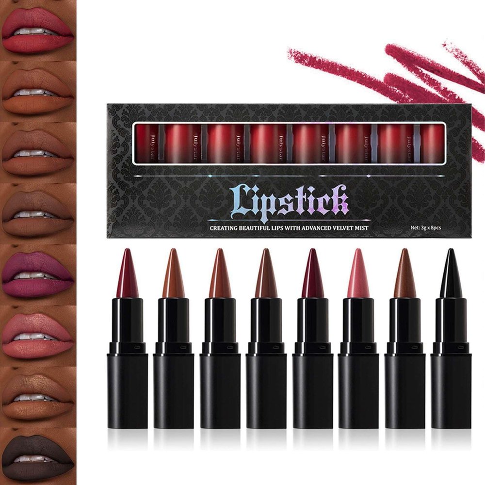 MeiPlumLai 2 in 1 Lip Liner Set,8 Pcs Gradient Matte Nude Velvet Lip Liner Pencil,Long Lasting Waterproof Matte Nude Dark Brown Red Lip,Easy-to-Use Crayon Form and Cone Tip,High Pigmented