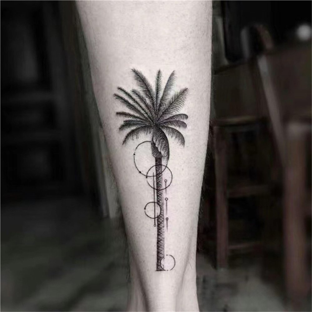 2pcs Coconut Tree Juice Tattoo Stickers for Men and Women, Semi-Permanent Tattoos, Realistic Fake Tattoos, Waterproof Non-Reflective Non-Toxic Temporary Tattoos That Last 7-15 Days