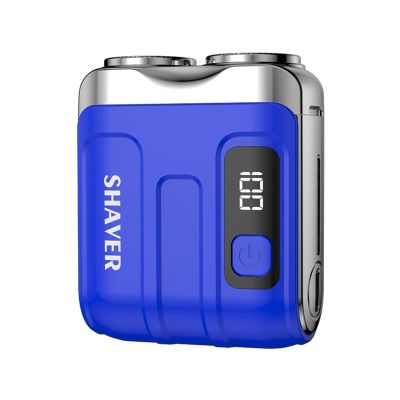 Electric Shaver with LCD Display, Dual Head Rotary Razor, Rechargeable (Blue)