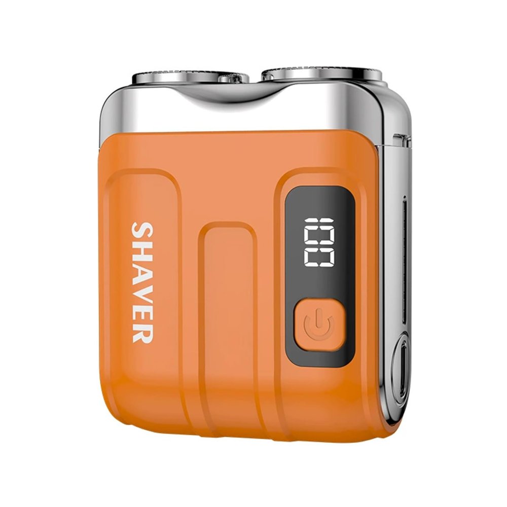 Electric Shaver with LCD Display, Dual Head Rotary Razor, Rechargeable (Orange)