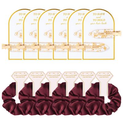 12 PCS Hair Accessories Bridesmaid Proposal Gifts, Including Gold Glitter Bridesmaid Hair Clips and Silk Satin Soft Bridesmaid Hair Scrunchies, Women's Wedding Favor