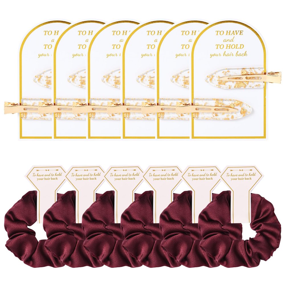 12 PCS Hair Accessories Bridesmaid Proposal Gifts, Including Gold Glitter Bridesmaid Hair Clips and Silk Satin Soft Bridesmaid Hair Scrunchies, Women's Wedding Favor