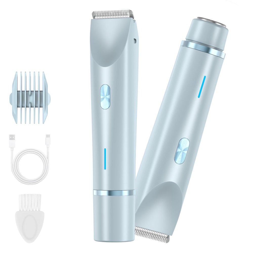 Bikini Trimmer for Women, 2 in 1 Wet & Dry Use USB Charge Women Razors for Shaving Bikini Underarm Leg Arm Body Face, Ipx7 Waterproof (Blue)