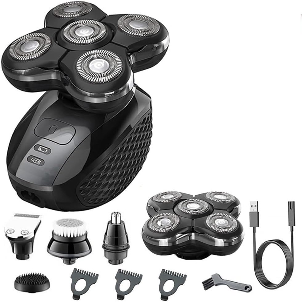 Electric Shavers for Men, 5 in 1 Electric Shaver for Men Wet Dry Head Electric Razor Beard Hair Trimmer Rechargeable Bald Shaving Machine Grooming Kit