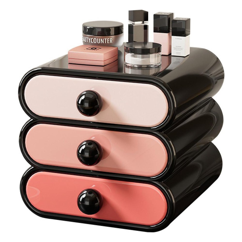 3-Tier Drawer Cosmetic Organizer, Countertop Makeup Storage Box with Rounded Handles, Bathroom, Bedroom Desk and Vanity Cosmetic Display Case for Skincare Products and Brushes (Gradient powder)