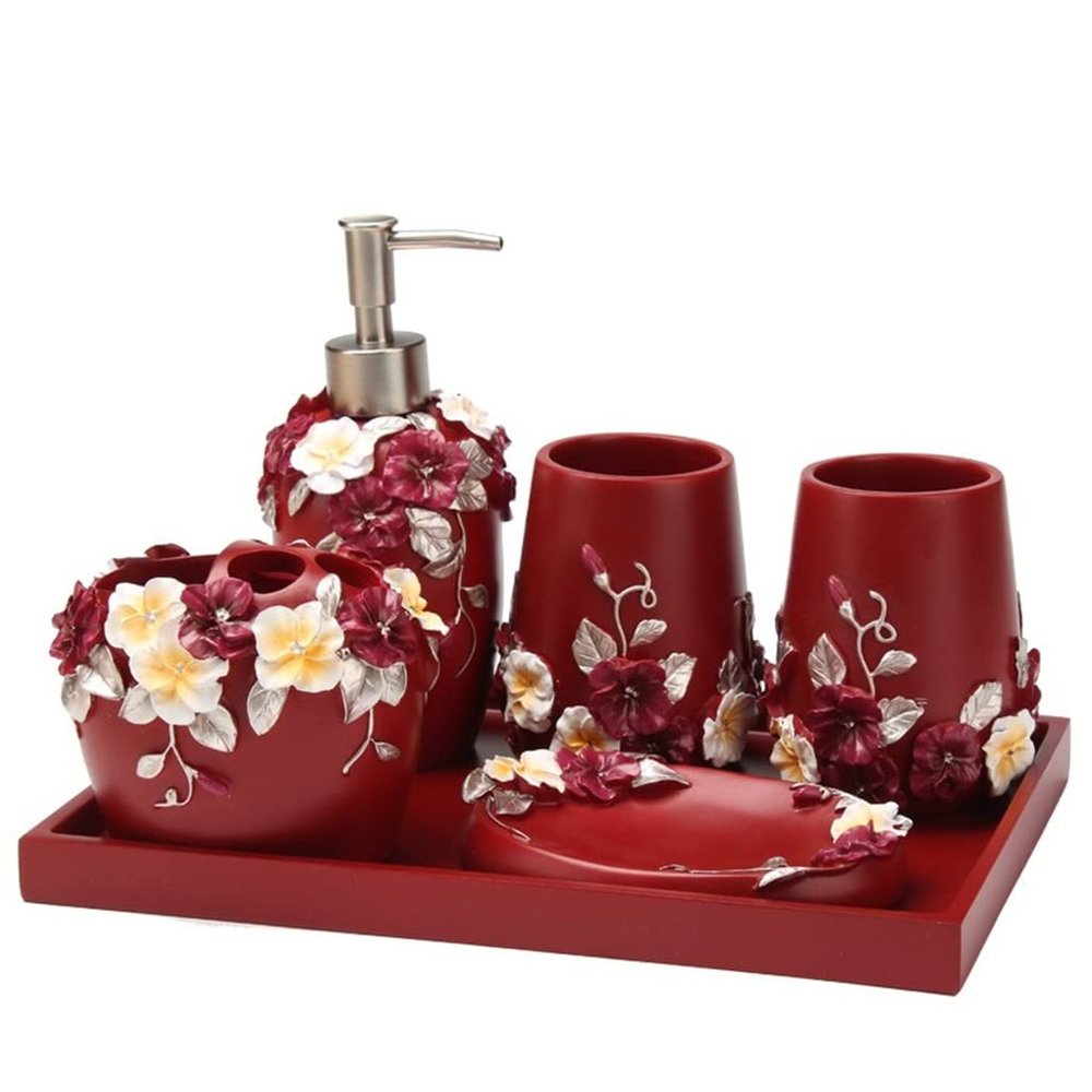 UOHLCX HBJWOV Carved Six-Piece Wash Set European-Style Mouthwash Cup Bathroom Decoration Ornaments
