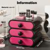 3-Tier Drawer Cosmetic Organizer, Countertop Makeup Storage Box with Rounded Handles, Bathroom, Bedroom Desk and Vanity Cosmetic Display Case for Skincare Products and Brushes (Black powder) view 2