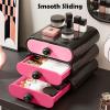 3-Tier Drawer Cosmetic Organizer, Countertop Makeup Storage Box with Rounded Handles, Bathroom, Bedroom Desk and Vanity Cosmetic Display Case for Skincare Products and Brushes (Black powder) view 3