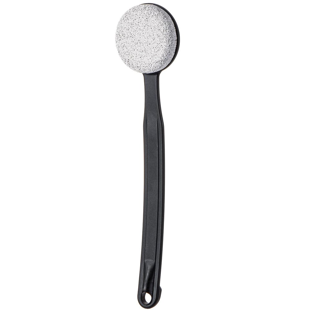 Beomeen Foot Scrubber Pumice Stone for Feet with Long Handle 13.7" Hard Skin Callus Remover and Exfoliator for Dead Dry Skin, Softer & Smoother Feet, Pedicure Tool (Curved) Black