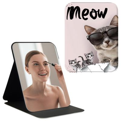 RMJKXQZG Folding Travel Makeup Mirror with Stand for Women,Pocket Mirror for Purse,Portable Folding Make Up Tabletop Mirror Compact Vanity Mirror for Business,Daily,Work, Meow Cat Black Sunglasses