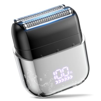Electric Foil Shavers for Men Electric Razor Mini Cordless Razor IPX7 Waterproof Wet Dry Shaver, Type C Rechargeable, LED Display, Travel Lock, 100 Minute Runtime
