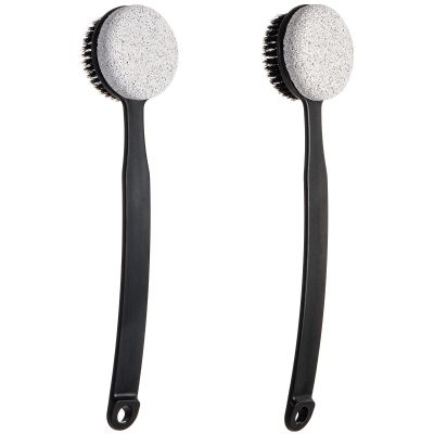 Beomeen Pumice Stone for Feet and Shower Brush with Long Handle 13.7",Hard Skin Callus Remover, 2 in 1 Foot Scrubber Brush, Back Scrubber Body Brush for Shower Deep Cleansing and Exfoliating (Curved)