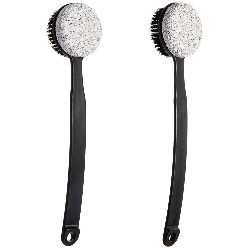 Beomeen Pumice Stone for Feet and Shower Brush with Long Handle 13.7",Hard Skin Callus Remover, 2 in 1 Foot Scrubber Brush, Back Scrubber Body Brush for Shower Deep Cleansing and Exfoliating (Curved)