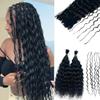 Pre-Divided Bulk Human Hair for Locs Boho Crochet Braids Double Drawn Curly Wave Knotless Braids Extensions for Women Natural Color 18 Inch 100g view 1