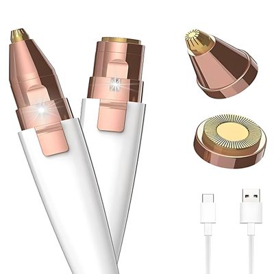 LUSTRA FASHION 2-in-1 Facial Hair Remover for Women  Rechargeable Eyebrow Trimmer & Body Groomer with LED Light, Hypoallergenic Blades  Pain-Free for Upper Lip, Chin, Bikini Line