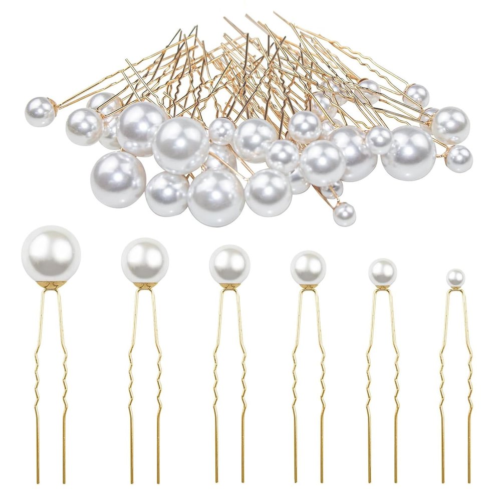 60 pieces of pearl U-shaped clips, metal hair clips, wedding bridal hairstyles, hairs accessories, hair tools, bridal use pearl s Bobby hair clips, bridesmaid Ms. Gril (single pearls hair clip)