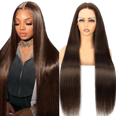 12 Inch Chocolate Brown Lace Front Wigs Human Hair Pre Bleached 200% Density 13x6 HD Straight Lace Front Wigs Pre Plucked with baby Hair