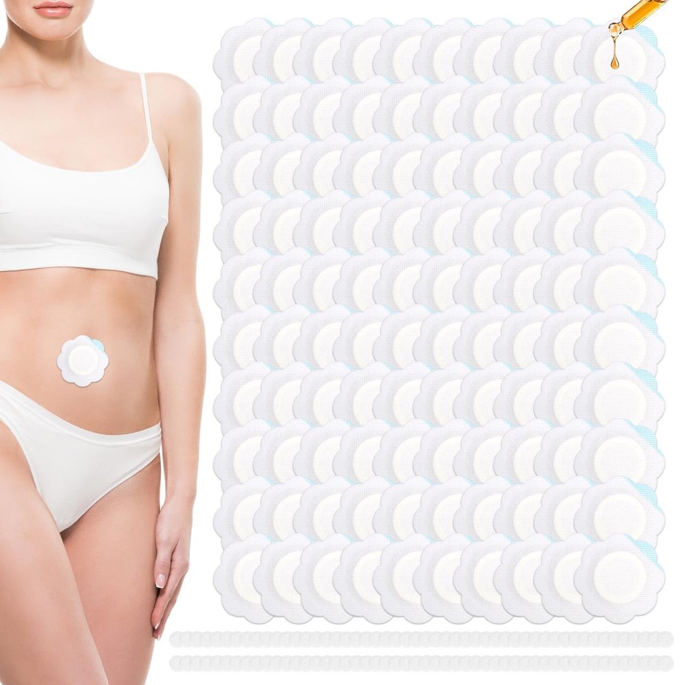 100pcs Castor Oil Pack Wrap for Belly Button, Disposable Castor Oil Button Patches Pad Highly Absorbent Spunlace Cloth Self-Adhesive Organic Cover Compress Patch (Oil Not Included)