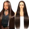 10 Inch Chocolate Brown Lace Front Wigs Human Hair Pre Bleached 200% Density 13x6 HD Straight Lace Front Wigs Pre Plucked with baby Hair view 1