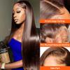 10 Inch Chocolate Brown Lace Front Wigs Human Hair Pre Bleached 200% Density 13x6 HD Straight Lace Front Wigs Pre Plucked with baby Hair view 2