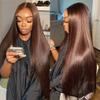 10 Inch Chocolate Brown Lace Front Wigs Human Hair Pre Bleached 200% Density 13x6 HD Straight Lace Front Wigs Pre Plucked with baby Hair view 3