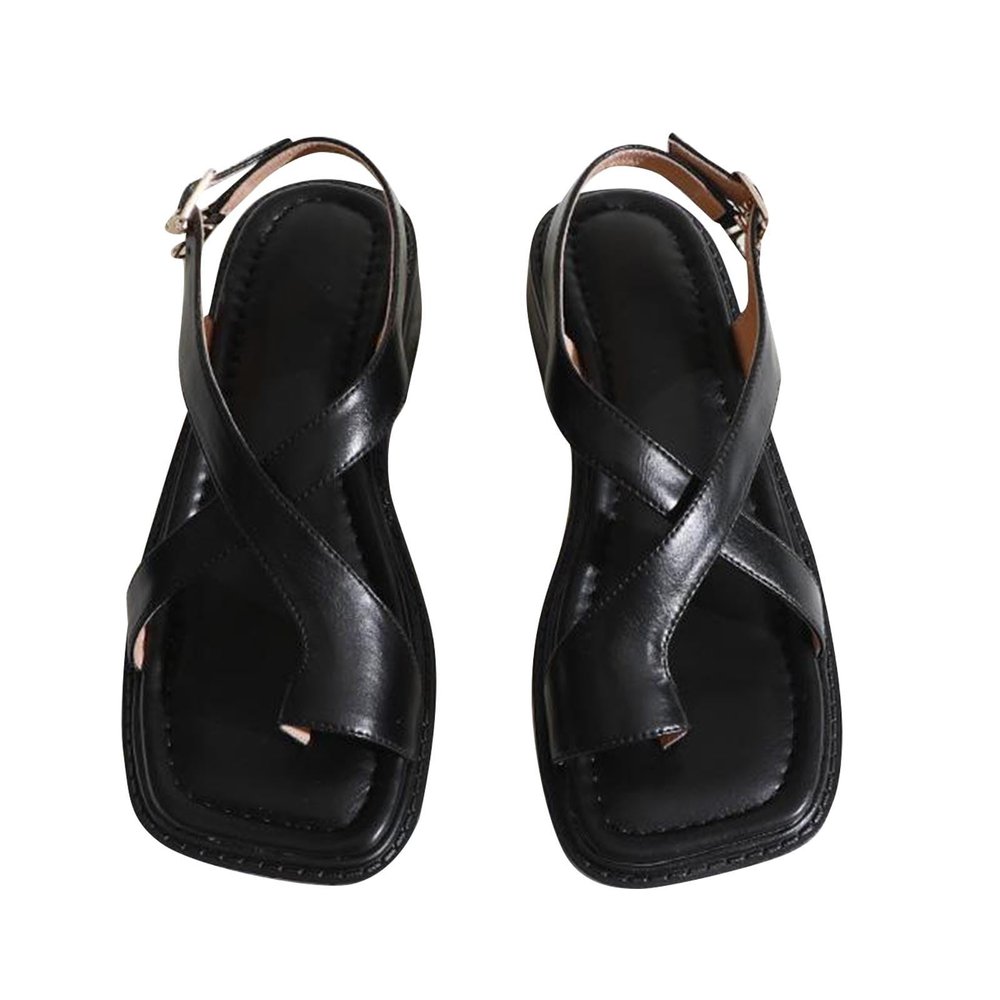 Gifts For Sister Womens Leather Flip Flops Breathable Open Toes Ultra-Thick Sole Shoes Flat Wedge Summer Soft Shoe Beach Hiking Vacation Spring