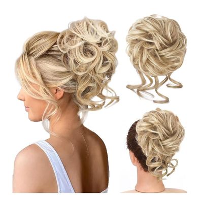 QIXUEZHENG Hair Bun, Wig Hair Bun Messy Fluffy Ball Head Curly Hair Long Beard Lazy Wind Hair Loop for Daily Comfort Women's(White)