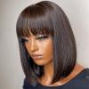 iuscacey Short Straight Hair Bob Wigs 2X4 Swiss Lace Bob Wig Human Hair Wig with Bangs Remy Full Machine Made Wig for Women,10inches view 2