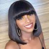 iuscacey Short Straight Hair Bob Wigs 2X4 Swiss Lace Bob Wig Human Hair Wig with Bangs Remy Full Machine Made Wig for Women,10inches view 4