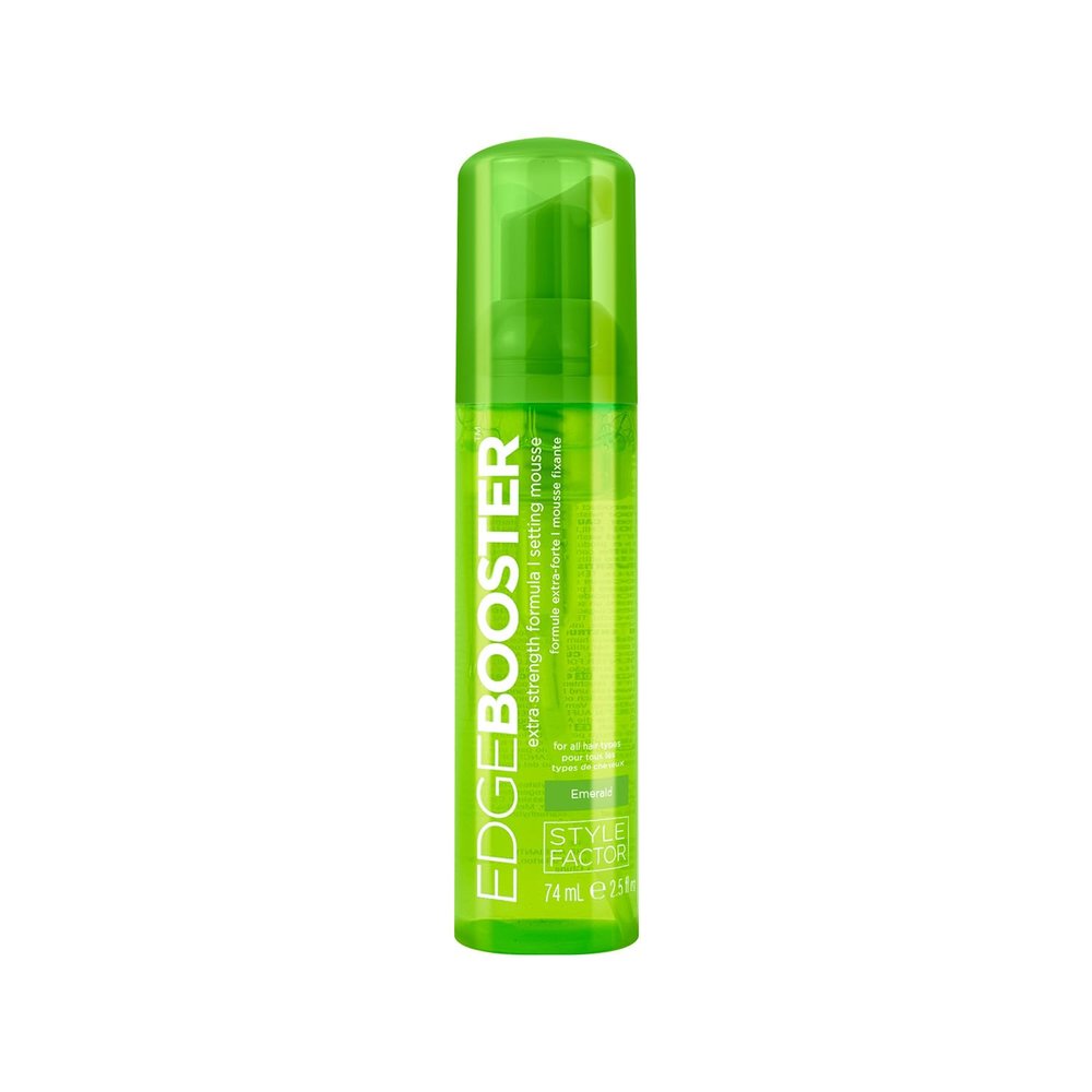 Style Factor EDGE BOOSTER Extra Strength Setting Mousse Travel Size  Frizz Control, Extra Volume, and Conditioning  2.5oz Emerald Mousse for Curly Hair