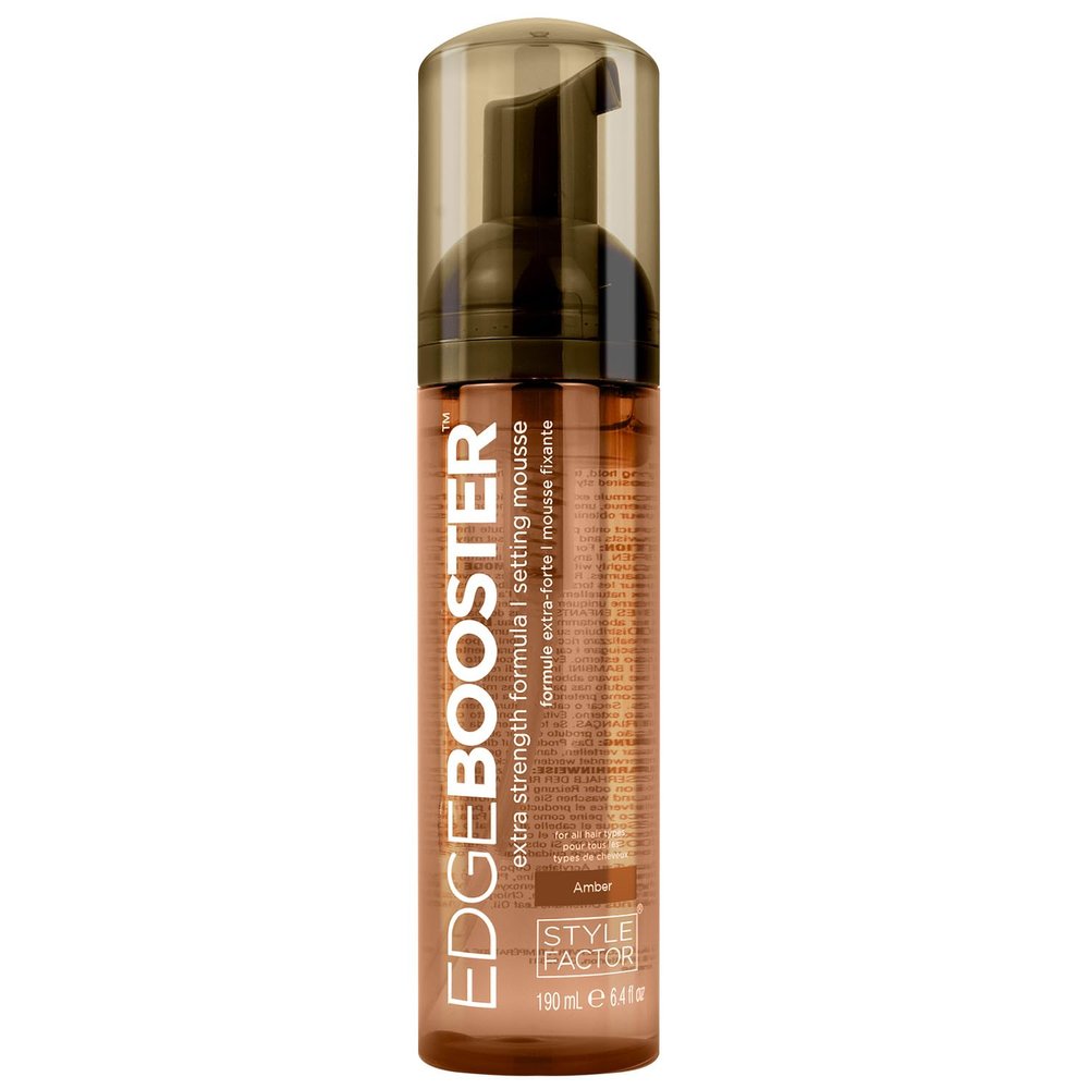 Style Factor EDGE BOOSTER Extra Strength Setting Mousse  Frizz Control, Extra Volume, and Conditioning  6.4oz Amber Mousse for Curly Hair
