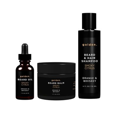 Golden Grooming Co. Everyday Beard Bundle Complete Beard Care Set | Includes Beard Oil, Balm & Shampoo (Regular, Smoky Citrus - Limited Edition)