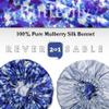 100% Mulberry Silk Bonnet for Sleeping Women - Handmade in USA 19 Momme Double Layer Reversible Silk Hair Wrap, Non-Slip Bonnet for Curly & Natural Hair, Luxury Hair Protection (Blue Butterfly) view 4