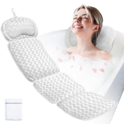 Bath Pillows for Tub,Full Body Bath Pillow for Bathtub,Luxury Bathtub Pillow  Extra Soft Tub Cushion for Head, Neck & Back Support, Skin-Friendly and Comfortable, 4D Air Mesh,Laundry Bag,Quick-Drying