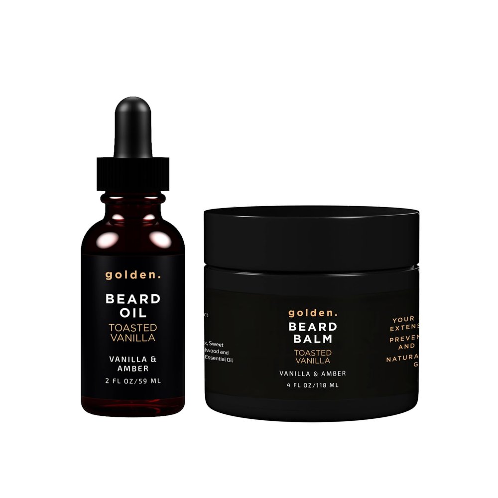 Golden Grooming Beard Bundle for Black Men | Natural Beard Growth Kit with Shea Butter (XL, Toasted Vanilla)