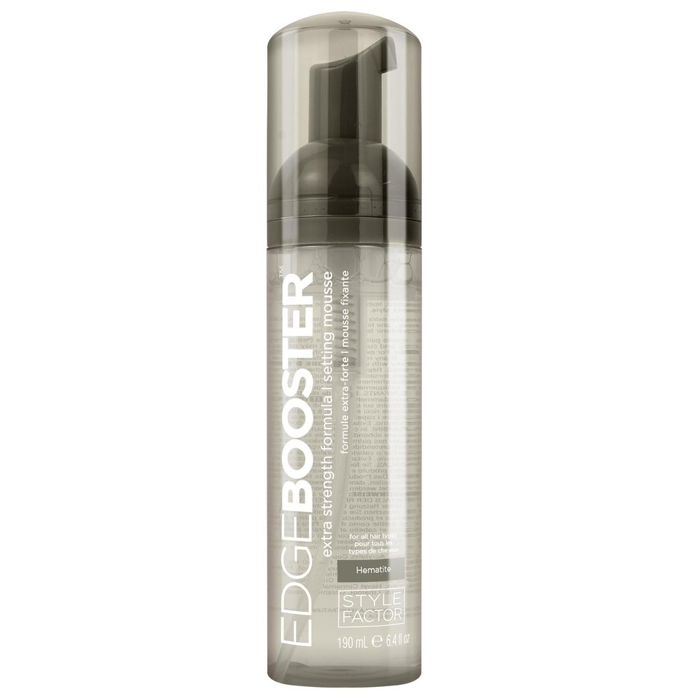 Style Factor EDGE BOOSTER Extra Strength Setting Mousse  Frizz Control, Extra Volume, and Conditioning  6.4oz Hematite Mousse for Curly Hair