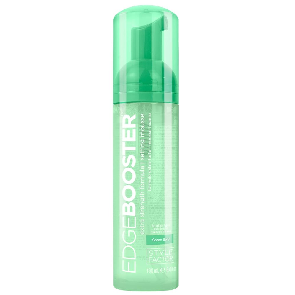 Style Factor EDGE BOOSTER Extra Strength Setting Mousse  Frizz Control, Extra Volume, and Conditioning  6.4oz Green Beryl Mousse for Curly Hair