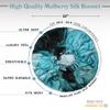100% Mulberry Silk Bonnet for Sleeping Women - Handmade in USA 19 Momme Double Layer Reversible Silk Hair Wrap, Non-Slip for Curly & Natural Hair, Luxury Hair Protection (Turquoise Tie-Dye) view 3