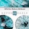 100% Mulberry Silk Bonnet for Sleeping Women - Handmade in USA 19 Momme Double Layer Reversible Silk Hair Wrap, Non-Slip for Curly & Natural Hair, Luxury Hair Protection (Turquoise Tie-Dye) view 4